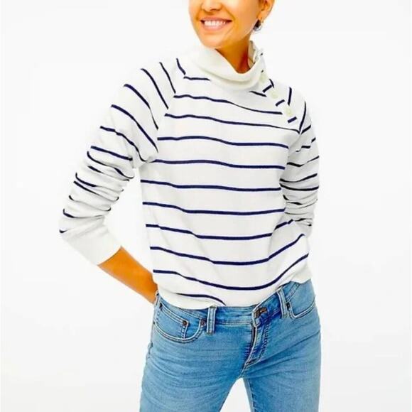 J.Crew Womens Striped Wide Button Collar Tunic Sweatshirt Cloudspun Fleece Sz 3X - Picture 1 of 6